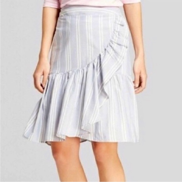 A New Day Blue and White Ruffle Cotton Skirt - Picture 1 of 10